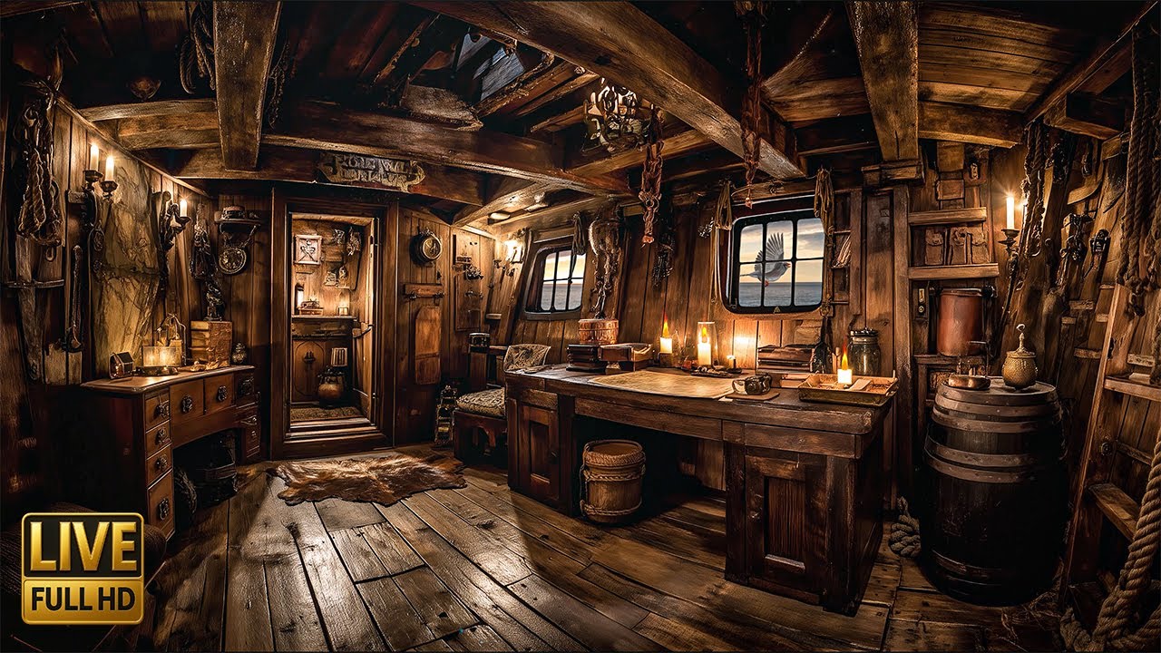 🎧Captain’s Cabin at Sea – Relaxing ASMR Livestream | Ocean Waves, Creaking Wood & Nautical Ambience