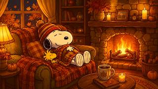 Snoopy's Warm Cabin Retreat ☕ Relaxing Autumn Jazz For Sleep & Unwinding