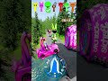 Four Trucks Transporting cars with Flatbed Trailers | Cars vs Speedbump vs Train vs Pothole #000