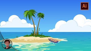 Beautiful sea Island landscape | Adobe illustrator | Vector Art | Speed Art