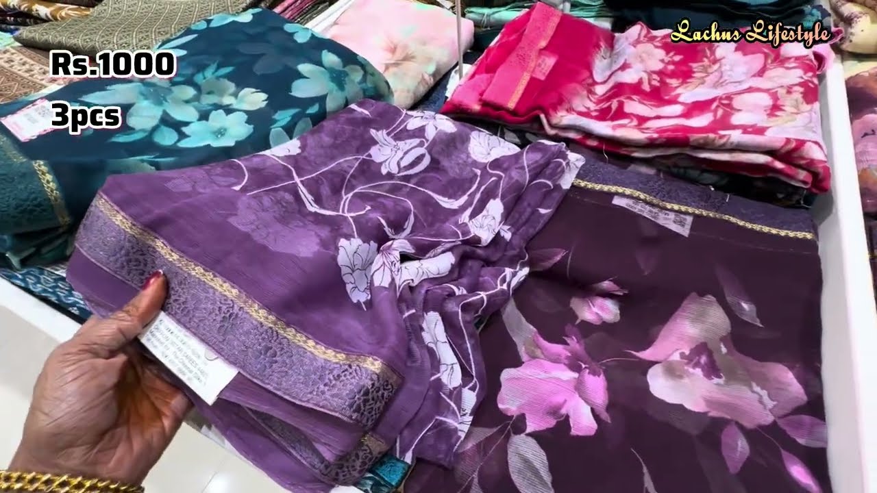 The Chennai Silks Poonam Chiffon Crepe Paper silk Georgette Daily wear 3pcs Rs.750 combo Sarees