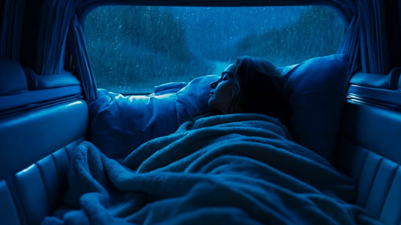 Escape Anxiety Fast with Steady Rain & Distant Thunder Surrounding Your Car in Misty Forest Night