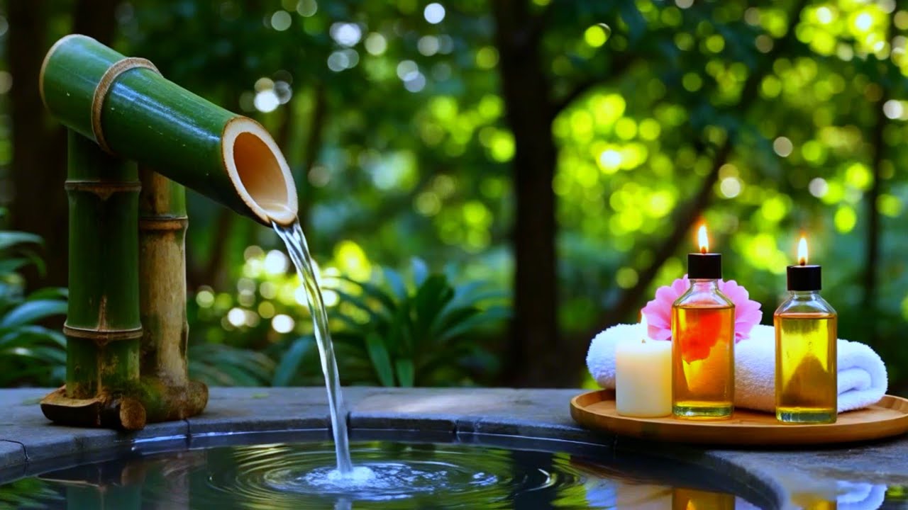 Relaxing Sleep Music with Bamboo Water Sounds 🌿Deep Sleep & Healing Music Anxiety Relief, Spa, Yoga