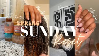 My PRODUCTIVE Sunday reset + self care night | spring cleaning, shower routine, twist out, nails