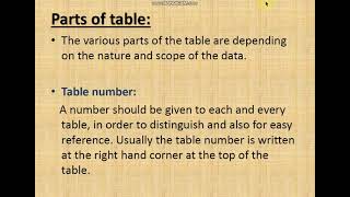 Classification and Tabulation XI  Tabulation, objectives and parts of the table