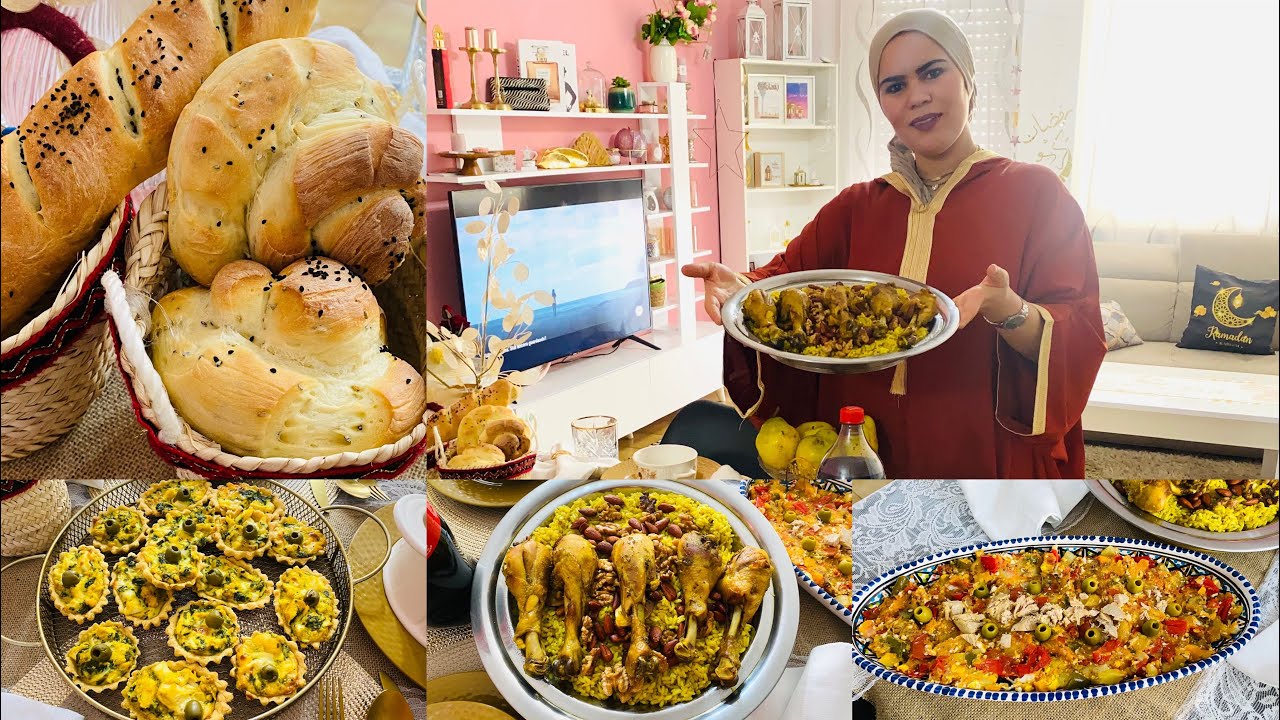 طاولة رمضان 9🌙روز ازعر بالدجاج -رشتة بالدجاج كفتاجي في الفرن -خبز دياري- تارتولات بحشوة الدجاج👩‍🍳