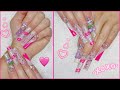 🧸💗XOXO🧸💗 French Heart Glitter Valentine Teddy Bear Bling Kawaii Polygel Nail Design