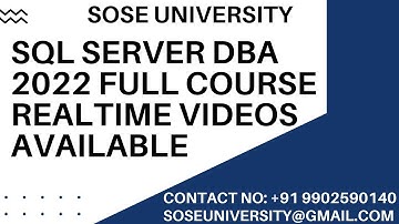 Sql Server DBA 2022 Full Course RealTime Videos Available || Contact 9902590140