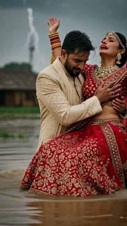 'Bride and Groom Caught in Flood During Village Wedding 💔 | Emotional Storm Scene' #LoveInStorm