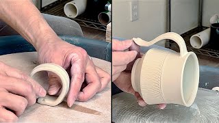 800. Hand Roll a Handle & Attach to a Chattering Textured Mug with Hsin-Chuen Lin 林新春 馬克杯示範