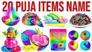 20 Pooja Object Names in Hindi &amp; English 🪔 | पूजा सामग्री के नाम with Pictures for Kids 🌸