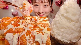 ASMR Salmon with Mayonnaise Sauce【Mukbang\/ Eating Sounds】【English subtitles】