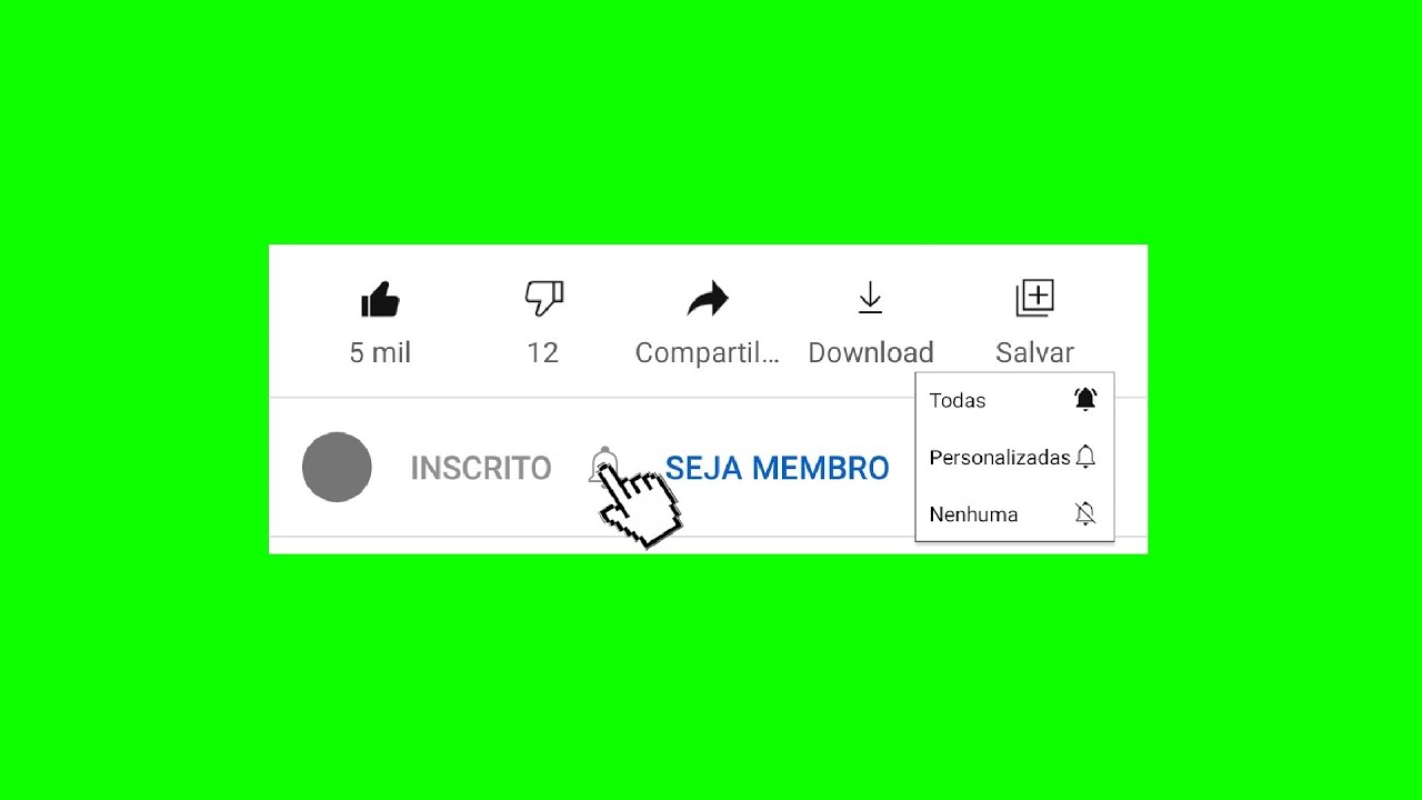 Green Screen Inscreva-se [Botão com opções] Like, compartilhe, Inscrito e  Notificações / Chroma Key 
