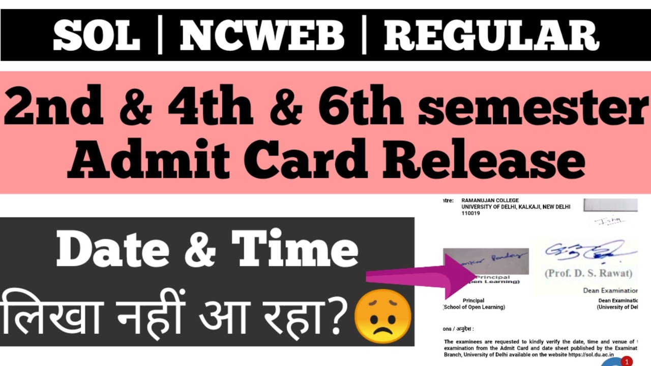 SOL DU 2nd 4th & 6th semester Admit Card Release 2022 | Admit card Release