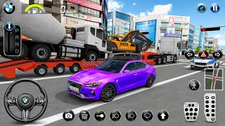 NEW 💜 PURPLE BMW M6 & JCB TRANSPORT TRAILER TRUCK 🚛 | POLICE CHASE 🚨Mafia Escape🤯 | 3D Driving Class screenshot 4