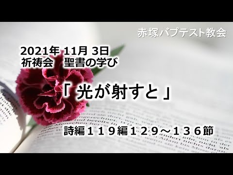 2021年11月 3日（水）祈祷会　聖書の学び「光が射すと」詩編119編129~136節