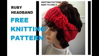 free knitting pattern, Ruby Headband