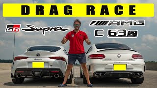 2021 Toyota Supra A90 3.0 GR vs Mercedes C63 AMG S Coupe, German Fight? Drag and Roll Race.