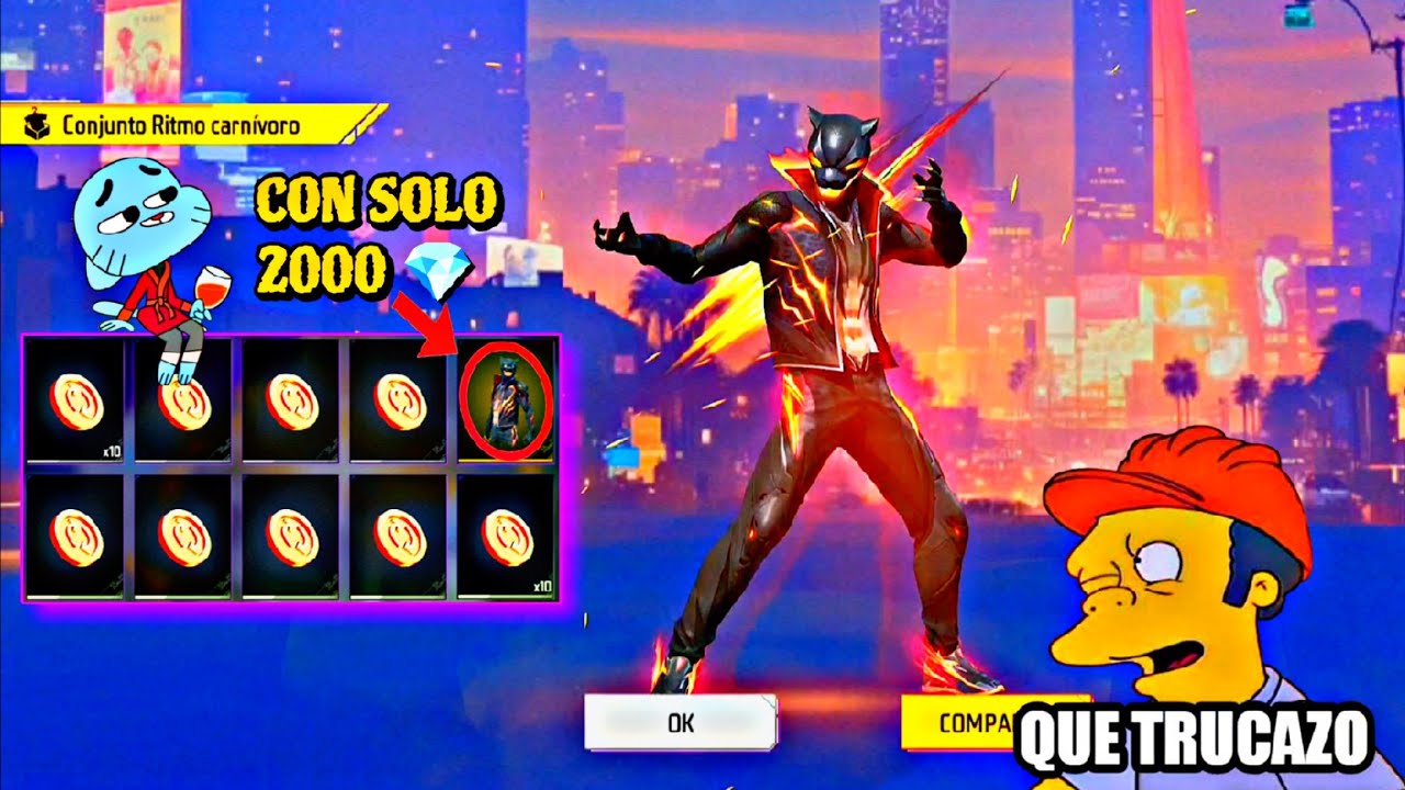 SACANDO CONJUNTO RITMO CARNÍVORO CON 2000 DIAMANTES 💎😱 EN RULETA DE TOKENS FREE FIRE