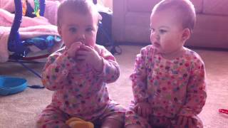 twin babies fighting over toys