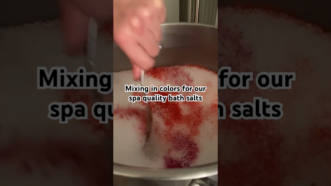 Coloring our spa quality bath salts by hand 