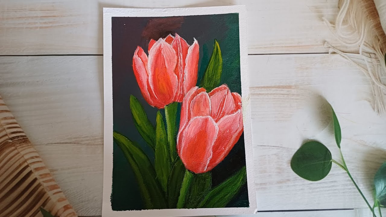 🌷Tulip Series: #1 Vibrant Red | Acrylic Painting Easy Tutorial for Beginners Canvas Art