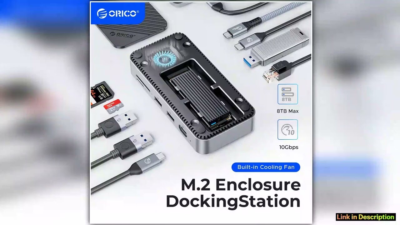 ORICO USB C Display Hub 10Gbps with Cooling Fan M2 NVMe SATA SSD Enclosure HDMI RJ45 SDTF Docking