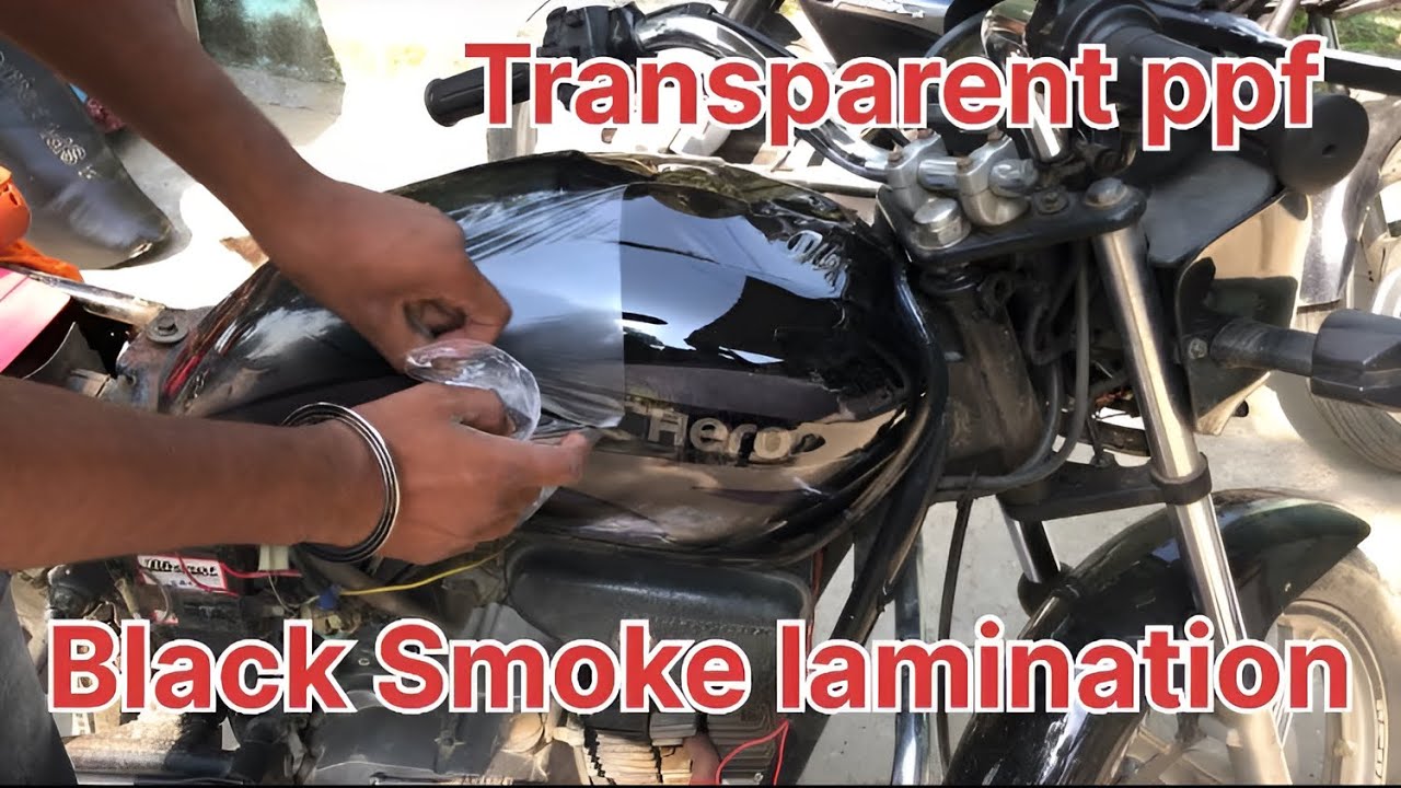 Splendor bike lamination ppf pvc wrapping black smoke lamination 