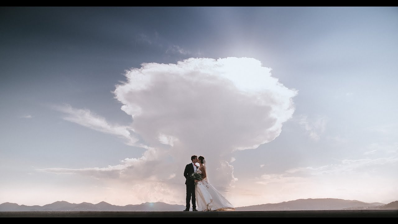 Bride with unique dress at her Cannes Wedding (South of France)