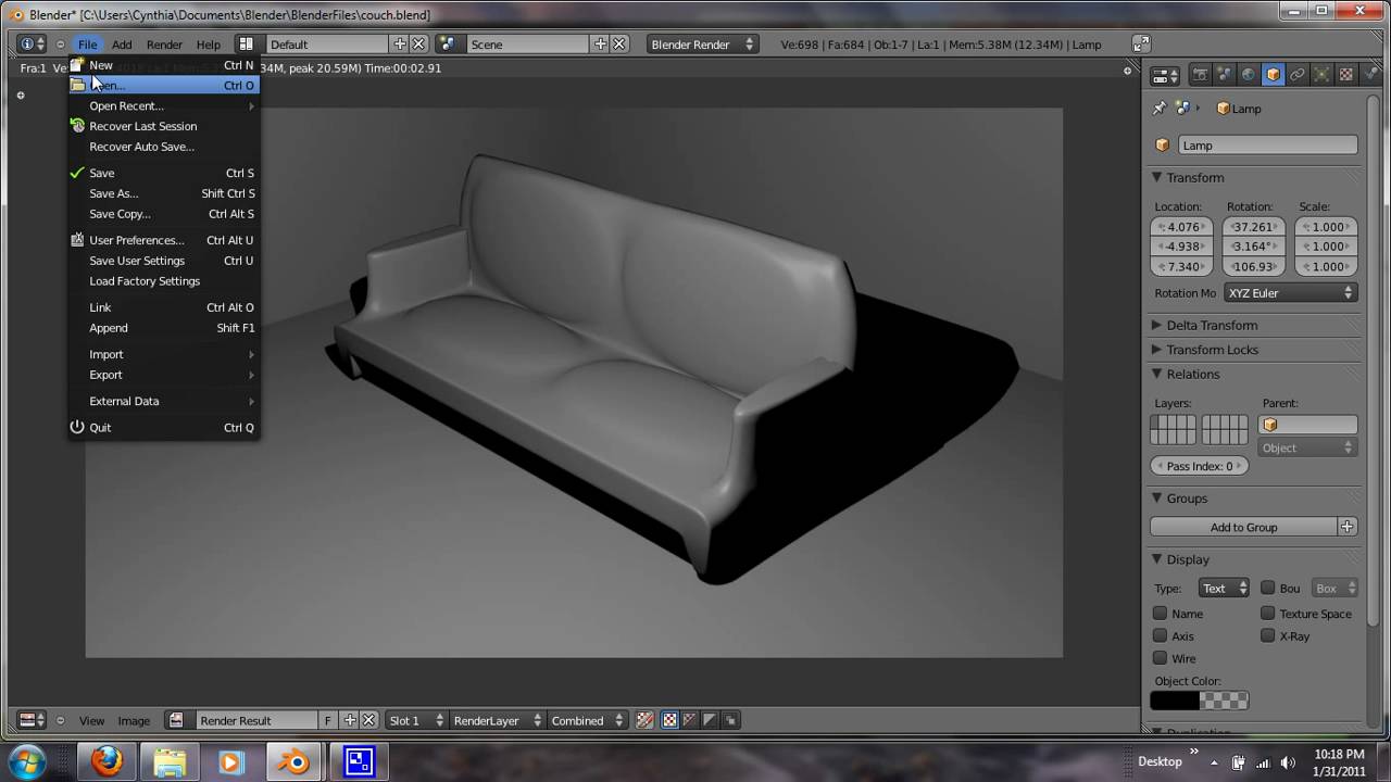 Blender 25 Tutorial Modeling A Couch YouTube