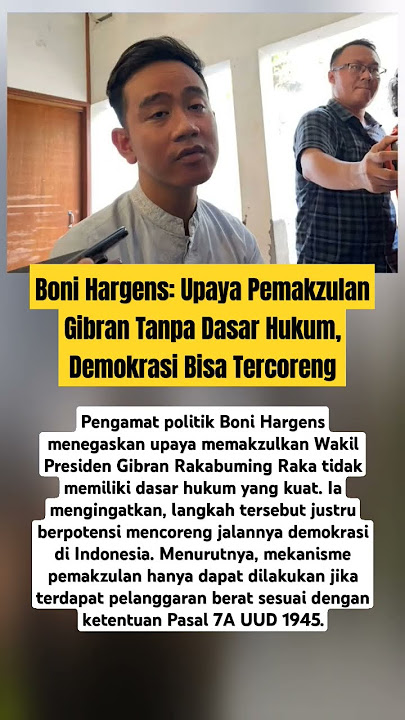 Boni Hargens: Upaya Pemakzulan Gibran Tanpa Dasar Hukum, Demokrasi Bisa Tercoreng