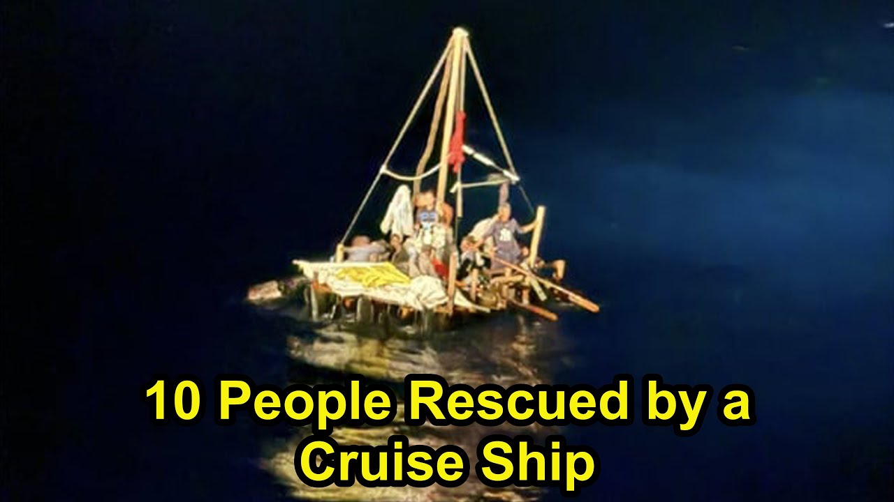 Круизный лайнер спасает потерпевших кораблекрушение на плоту в Карибском море.