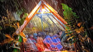 camping during heavy thunderstorm without stopping \\ building a shelter relaxing rain sound