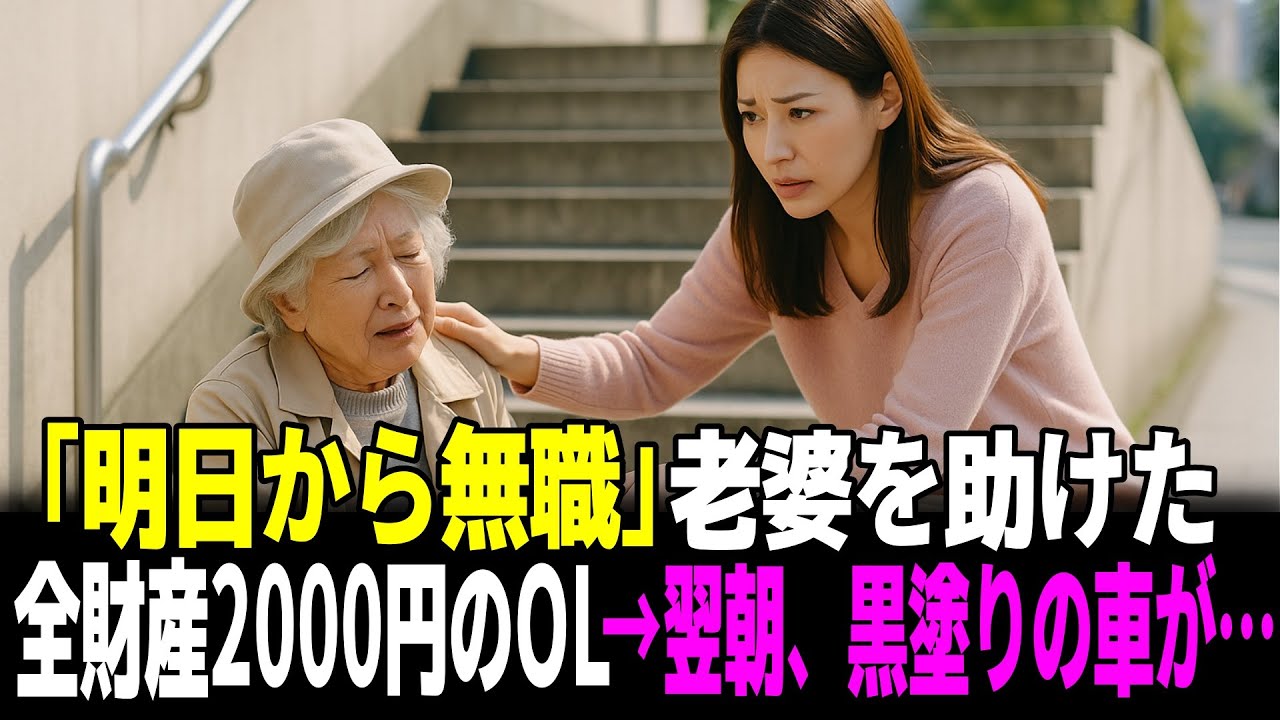 「明日から無職…」倒れた老婆を助けた全財産2000円のOL→翌朝、黒塗りの車が…