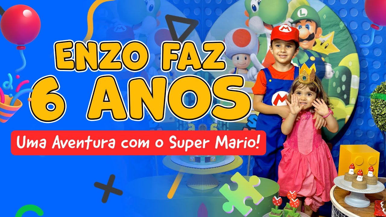 Enzo celebra 6 anos com festa do Super Mario e torta na cara!