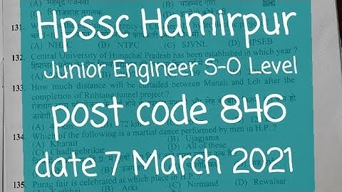 Hpssc Hamirpur  Junior Engineer S-O Level  post code 846