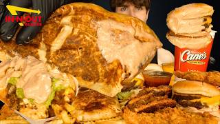 ASMR MUKBANG EXTRA CANES SAUCE GIANT BURRITOS ANIMAL STYLE IN-N-OUT BURGERS CHICKEN &amp; FRIES W CHEESE
