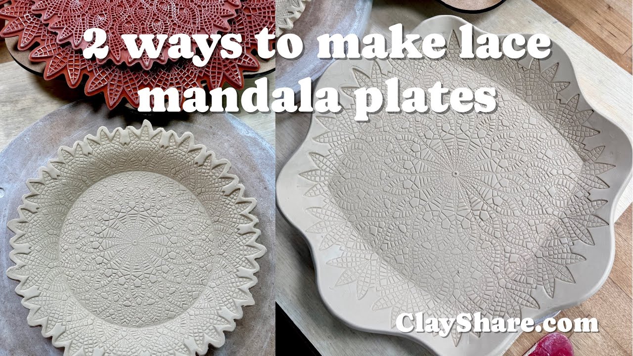 2 ways to make lace mandala plates using clay slabs and texture mats!
