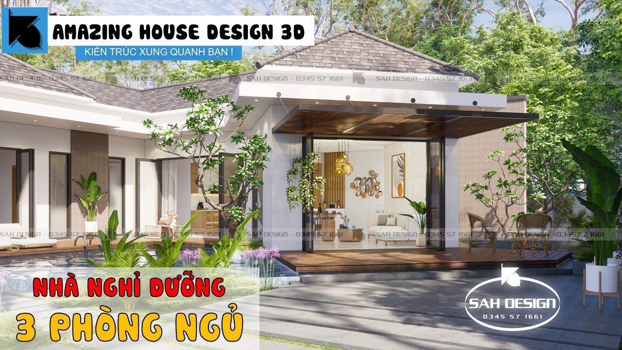 Thiết kế NHÀ CẤP 4 NGHỈ DƯỠNG 3 PHÒNG NGỦ, hồ bơi | Tiny House ...