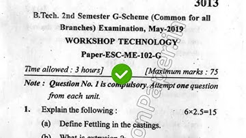 2019 Mdu BTec 2nd Sem Workshop Technology Question Paper