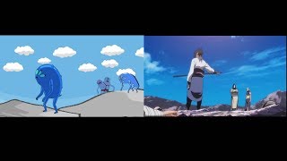 Naruto Shippuden and Adventure Time opening  side by side