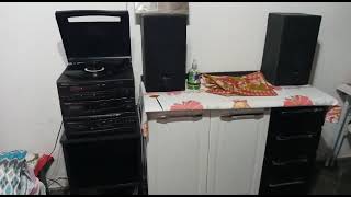 Aparelho de som - 4 em 1 da Gradiente TK 33 CR, reproduzindo disco de vinil - Crowded House
