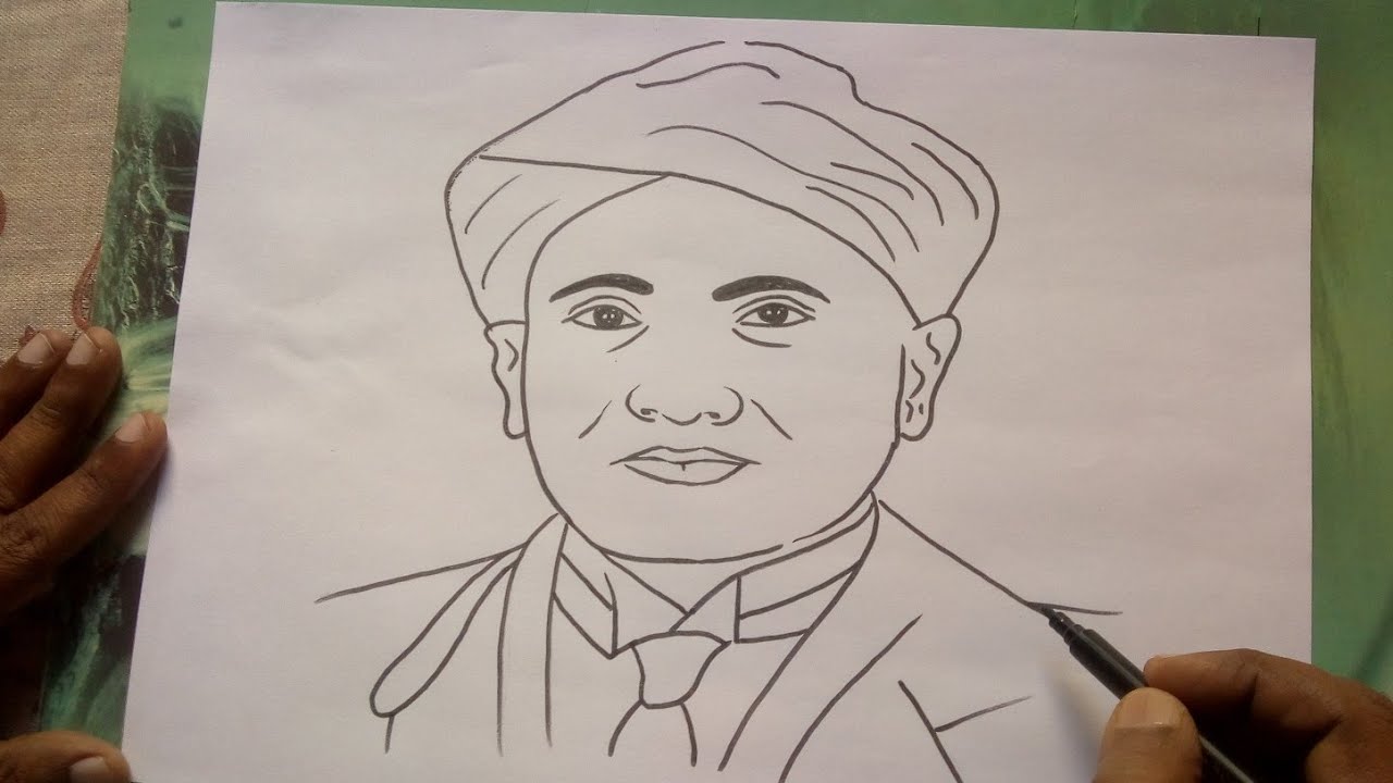 How to draw C V Raman || 2 Minutes drawing Sir C V Raman - YouTube