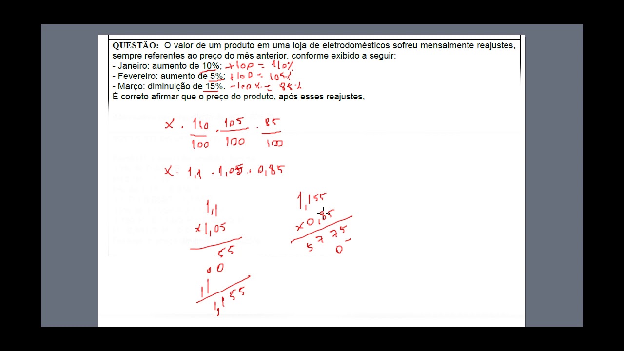 QUESTÕES DE PORCENTAGEM, REAJUSTE E DESCONTO