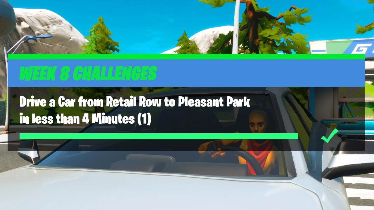 Drive a Car from Retail Row to Pleasant Park in less than 4 Minutes (1) - Fortnite Week 8 Challenges