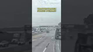 Dashcam captures tractor-trailer striking overpass and overturning on Thruway in Nyack