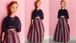 Making Long Skirt and Crop Top For Barbie | D Creating