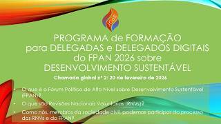 Programa para a Delegação Digital no FPAN 2026 sobre Desenvolvimento Sustentável: Chamada nº 2