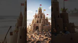 Tiny Workers Building a Sandcastle by the Beach #tinyworkers #sandcastle #beach