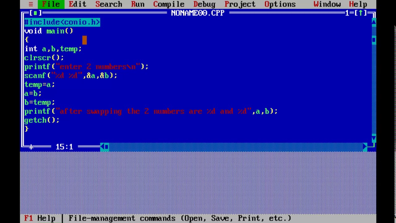 C PROGRAM TO SWAP TWO NUMBERS USING TURBO C COMPILER - YouTube